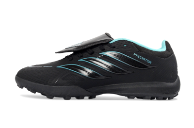 Men's Adidas Predator 26 Elite Fold-Over Tongue TF Football Shoes - Black/Aqua Blue/Metallic Silver