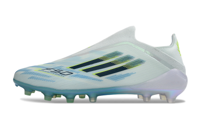 Men's Adidas F50 Elite Laceless FG Football Boots - White/Iridescent Blue/Iridescent Yellow