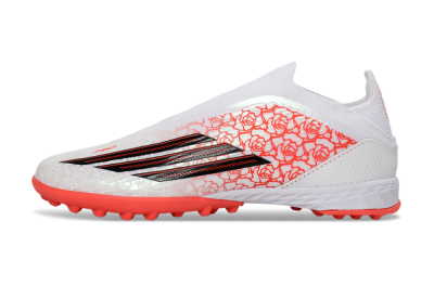 Unisex Adidas F50 Elite Laceless TF Football Shoes - White/Coral Red/Silver