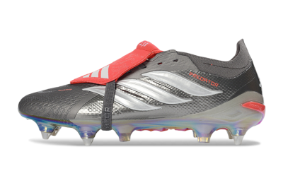 Men's Adidas Predator 26 Elite Fold-Over Tongue SG Football Boots - Gray/Electric Red/Metallic Silver