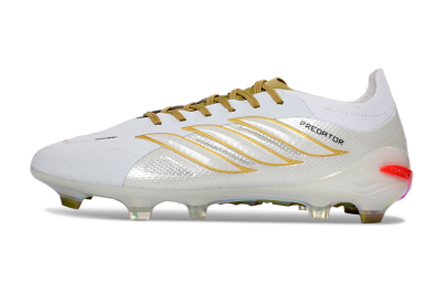 Unisex Adidas Predator 26 Elite FG Football Boots - White/Metallic Gold/Iridescent Neon