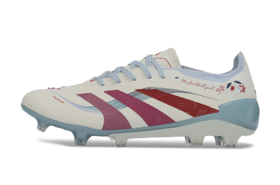 Unisex Adidas Predator 26 Elite FG Football Boots - White/Blush Pink/Light Blue