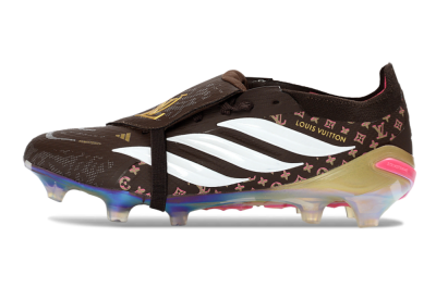 Unisex Adidas Predator 26 Elite Fold-Over Tongue FG Football Boots - Brown/Golden Pink/Rainbow