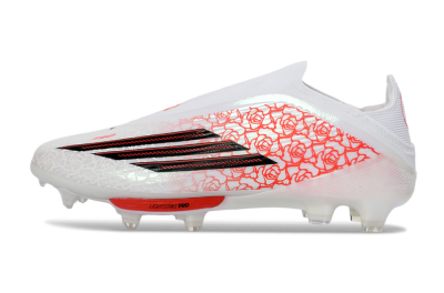 Unisex Adidas F50+ Elite Lightstrike Pro Laceless FG Football Boots - White/Crimson Glow/Black Shadow