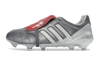 Men's Adidas Predator 26 Elite Fold-Over Tongue FG Football Boots - Gray/Metallic Silver/Crimson Red