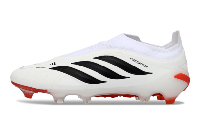 Men's Adidas Predator 26 Elite Laceless FG Football Boots - White/Solar Red/Black
