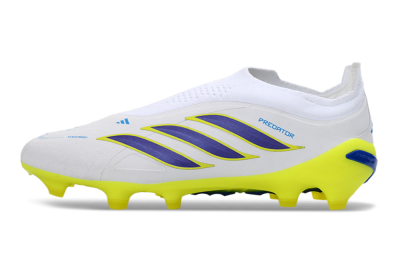 Men's Adidas Predator 26 Elite Laceless FG Football Boots - White/Electric Yellow/Deep Purple
