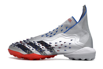 Unisex Adidas Predator Freak+ TF Football Shoes - Silver/Blue/Red