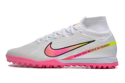 Men's Nike Air Zoom Mercurial Superfly 9 Elite TF Football Shoes - White/Pink/Black/Green
