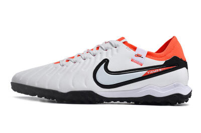 Men's NikeTiempo Legend 10 TF Football Shoes - White/Black/Orange
