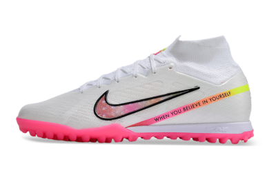 Men's Nike Air Zoom Mercurial Superfly 9 Elite TF Football Shoes - White/Pink/Black/Yellow