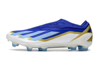 Men's Adidas X Crazyfast.1 Laceless FG Football Boots - Blue/White/Gold