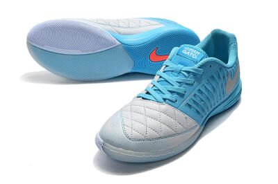 Men's Nike Lunar Gato 2 IC Football Shoes - White/Blue/Silver