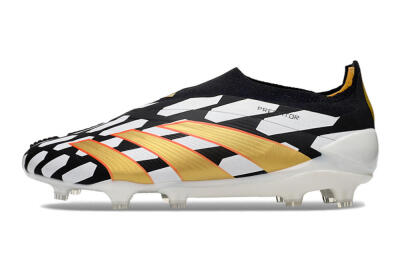 Men's Adidas Predator 24 Elite Laceless FG Football Boots - Black/White/Gold