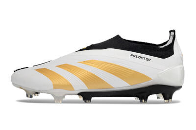 Men's Adidas Predator 24 Elite Laceless FG Football Boots - White/Gold/Black