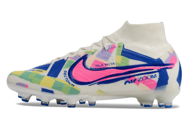 Men's Nike Air Zoom Mercurial Superfly 9 Elite AG Football Boots - White/Pink/Blue/Yellow