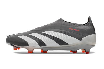 Men's Adidas Predator+ 24 Elite Laceless FG Football Boots - Grey/White/Orange