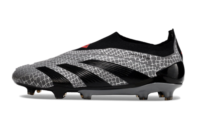 Men's Adidas Predator+ 24 Elite Laceless FG Football Boots - Grey/Black/Red
