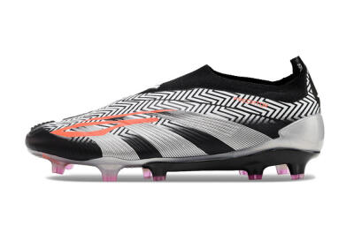 Men's Adidas Predator+ 24 Elite Laceless FG Football Boots - White/Black/Silver