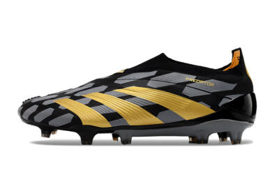 Men's Adidas Predator+ 24 Elite Laceless FG Football Boots - Grey/Black/Gold