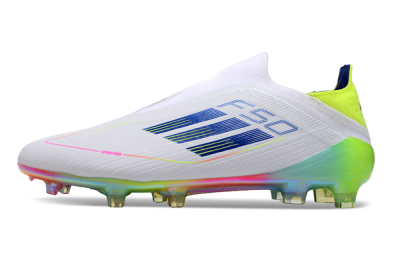 Men's Adidas F50 Elite Laceless FG Football Boots - White/Blue/Pink/Yellow