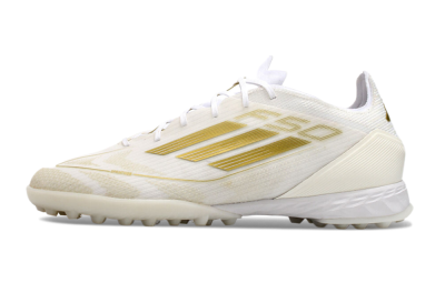 Men's Adidas F50 Pro TF Football Shoes - Beige/White/Gold