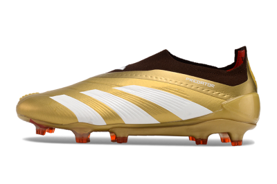 Men's Adidas Predator 24 Elite Laceless FG Football Boots - Gold/White/Brown