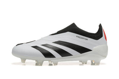 Men's Adidas Predator 24 Elite Laceless FG Football Boots - White/Black/Red