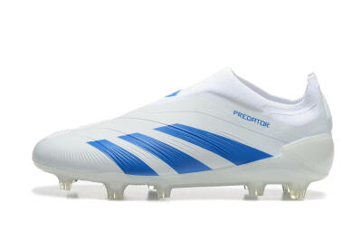 Men's Adidas Predator Elite Laceless FG Football Boots - White/Blue