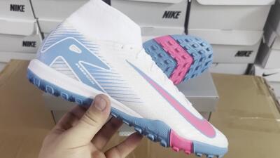 Unisex Nike Air Zoom Mercurial Superfly 10 Elite TF Football Shoes - White/Pink/Blue
