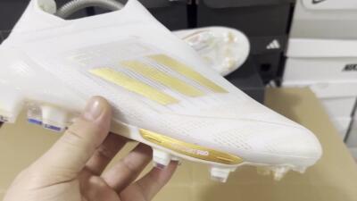 Men's Adidas F50+ Lightstrike Pro Laceless FG Football Boots - Cloud White/Gold Metallic/Cloud White