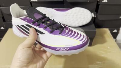 Unisex Adidas F50 Elite TF Football Shoes - White/Black/Purple