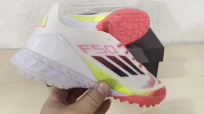 Men's Adidas F50 Elite TF Football Shoes - White/Red/Yellow