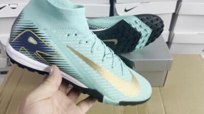 Unisex Nike Air Zoom Mercurial Superfly 10 Elite TF Football Shoes - Jade/Gold/Blue