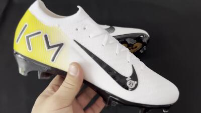 Unisex KM x Nike Air Zoom Mercurial Vapor 16 Elite FG Football Boots - White/Black/Yellow