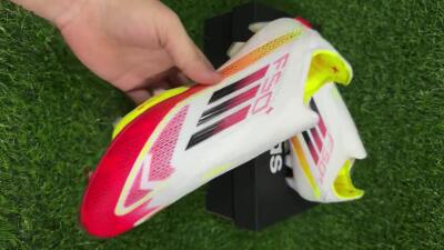 Unisex Adidas F50+ Elite Lightstrike Pro Laceless FG Football Boots - White/Red/Yellow
