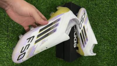 Unisex Adidas F50 Elite Laceless FG Football Boots - White/Purple/Black/Gold