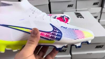 Men's Nike Air Zoom Mercurial Superfly 9 Elite FG Football Boots - White/Blue/Pink/Green