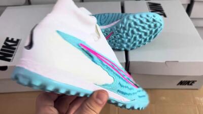 Men's Nike Phantom GX Elite DF Link TF Football Shoes - White/Blue/Pink