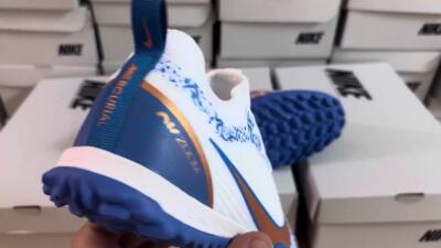 Unisex Nike Air Zoom Mercurial Vapor 15 Pro TF Football Shoes - White/Blue/Gold