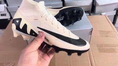 Men's Nike Air Zoom Mercurial Superfly 9 Elite AG Football Boots - Beige/Black/White